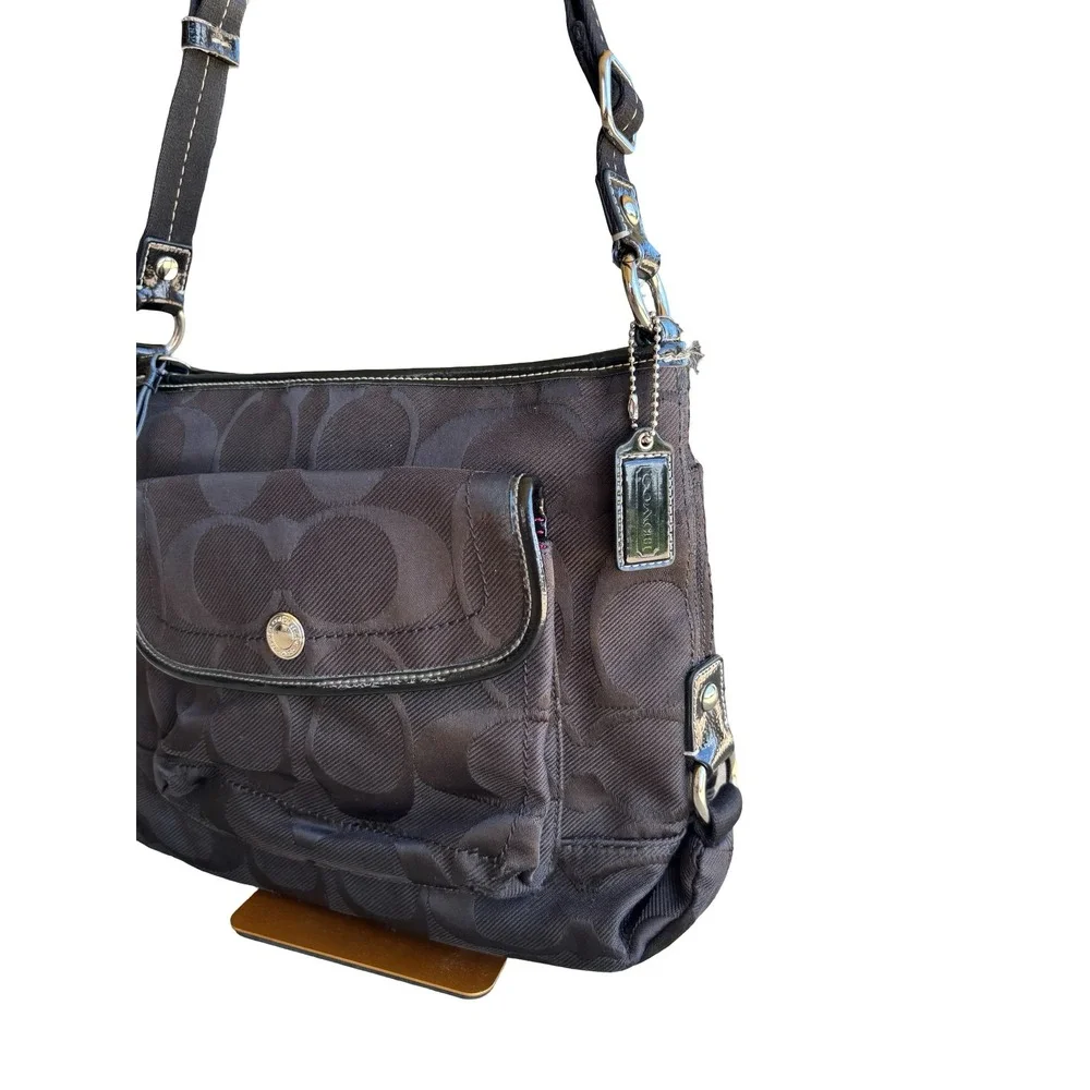 Coach Black Signature Jacquard Crossbody Shoulder Bag Pink Lining F16550
